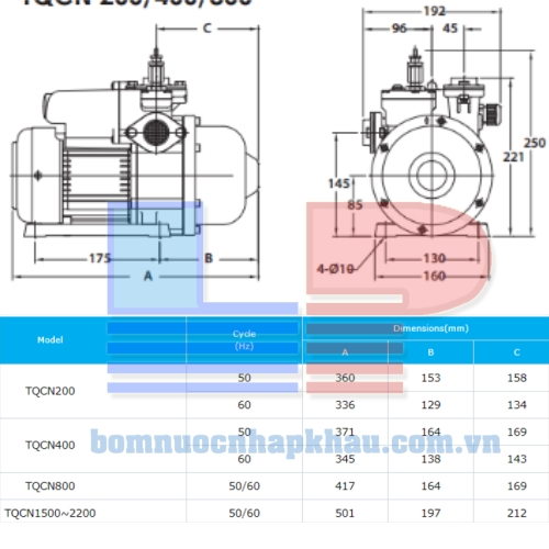 Sơ đồ kỹ thuật máy bơm nước nóng tăng áp Walrus TQCN-1500